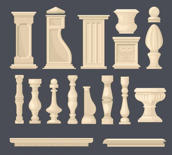 Balusters Vase Column Set Isolated Images Ornate Pieces Classical Architecture — Wektor stockowy