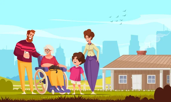 Senior Relatives Concept Parents Grandma Grandson Cartoon Vector Illustration — Image vectorielle