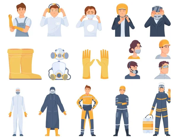 Protective Equipment Flat Icon Set Gloves Protective Suits Rubber Boots — Vector de stock