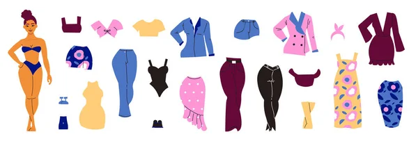 Paper Doll Set Pretty Clothes Flat Isolated Vector Illustration — ストックベクタ