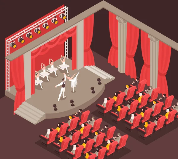 Isometric Ballet Performance Composition Dancers Stage Vector Illustration — Stockový vektor