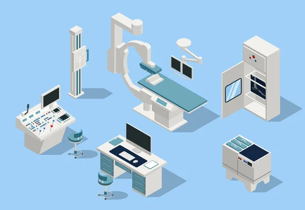 Ray Isometric Set Healthcare Equipment Symbols Isolated Vector Illustration — Image vectorielle