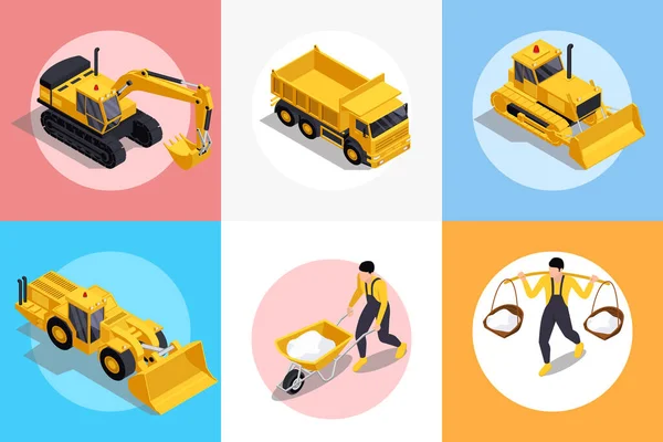 Salt Production Isometric Circle Square Compositions Set Images Yellow Industrial — Vector de stock
