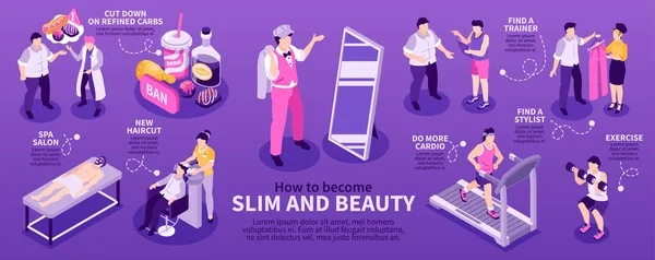 Isometric Weight Beauty Transformation Infographics Man Slimming Process Vector Illustration — Archivo Imágenes Vectoriales