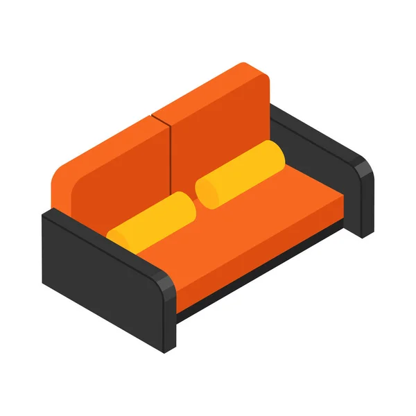 Isometric Black Orange Sofa Yellow Cushions Vector Illustration — Vector de stock