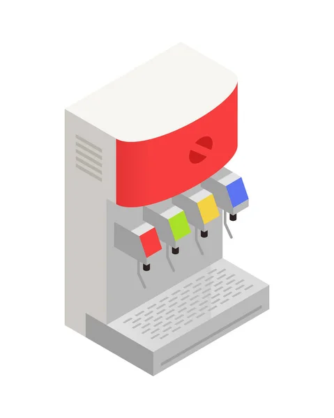 Isometric Fast Food Restaurant Dispensers Drinks Vector Illustration — Stok Vektör