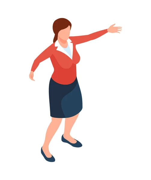 Isometric Businesswoman Faceless Character Pose White Background Vector Illustration — 스톡 벡터