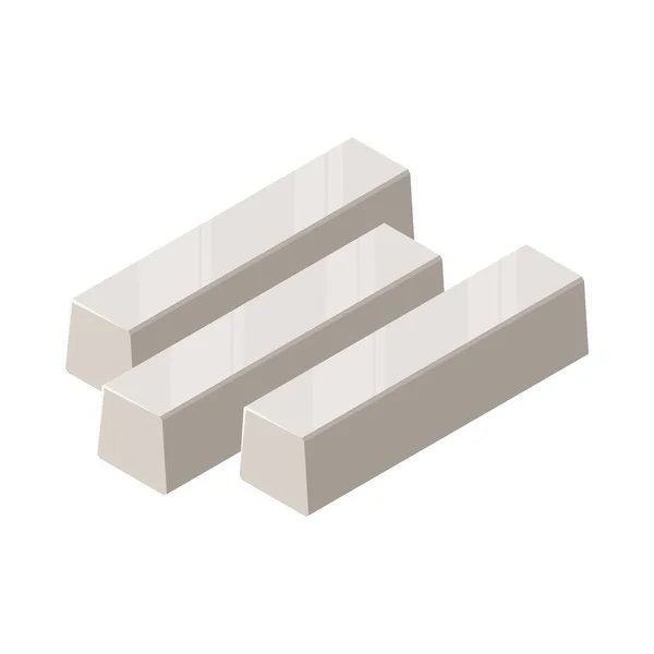 Three Isometric Silver Bars White Background Vector Illustration — 스톡 벡터