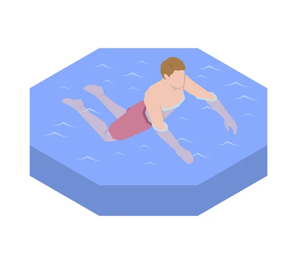 Isometric Man Swimming Pool Sea Vector Illustration — Wektor stockowy