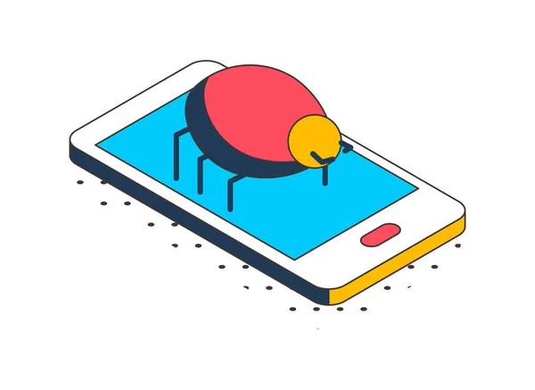 Internet Security Concept Icon Bug Sitting Smartphone Isometric Vector Illustration — Vettoriale Stock