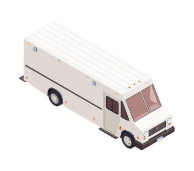 Isometric white van on white background 3d vector illustration