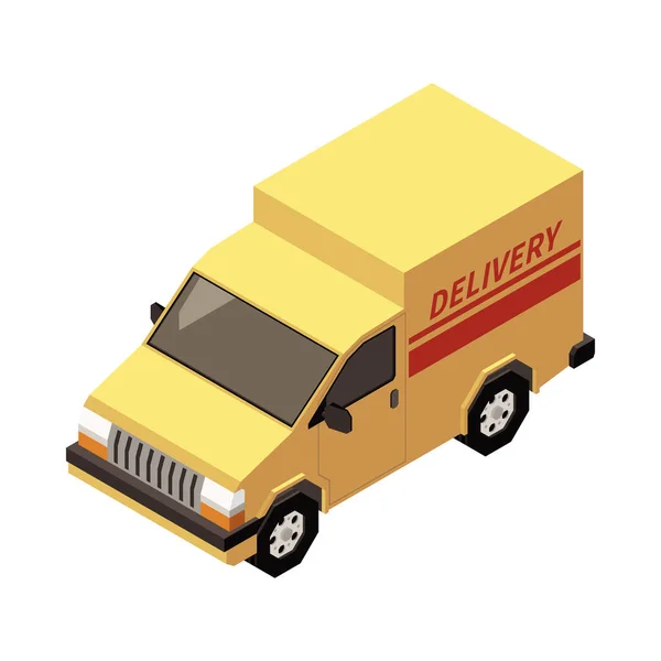 Yellow Delivery Van Isometric Icon White Background Vector Illustration — Archivo Imágenes Vectoriales