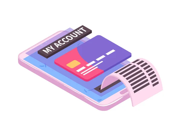 Mobile Banking Account Isometric Concept Smartphone Credit Card Bill Vector — Stockvektor