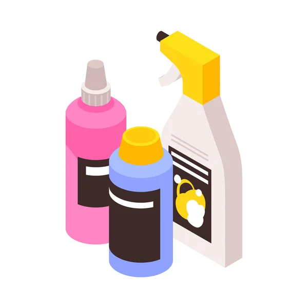 Isometric Cleaning Tools Bottles Detergent Vector Illustration — Stock vektor