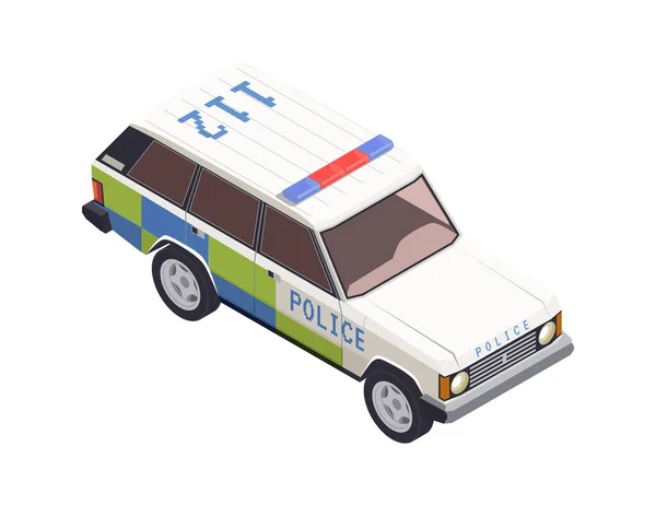 Isometric Vintage Police Car White Background Vector Illustration — Stock Vector