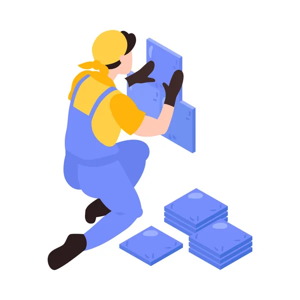 Home Repair Icon Isometric Worker Laying Tiles Vector Illustration - Stok Vektor
