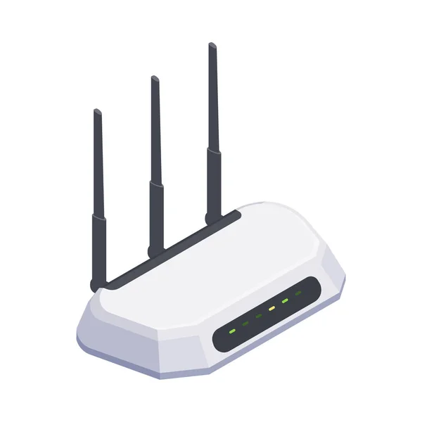 White Wireless Internet Router Three Antennae Isometric Icon Vector Illustration — Stockový vektor