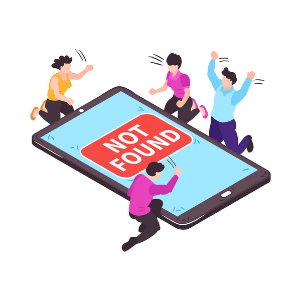 Isometric Banned Website Concept Worried People Looking Found Page Smartphone — Stock vektor