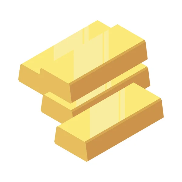 Isometric Stack Shiny Gold Bars White Background Vector Illustration — Stockový vektor