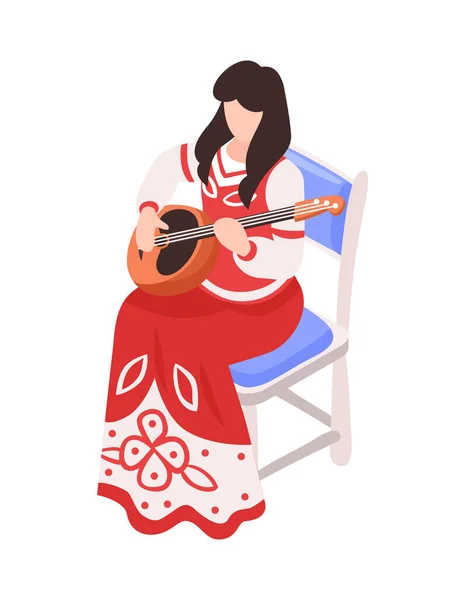 Female Musician National Dress Playing Domra Isometric Vector Illustration — Vector de stock