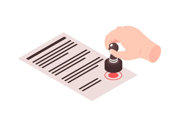 Notary Hand Stamping Document Isometric Icon Vector Illustration — Stock Vector