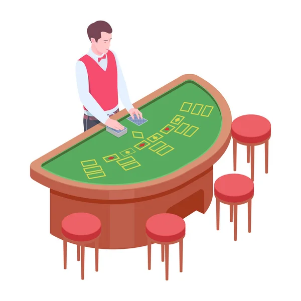 Casino Poker Table Croupier Isometric Vector Illustration — Stock vektor