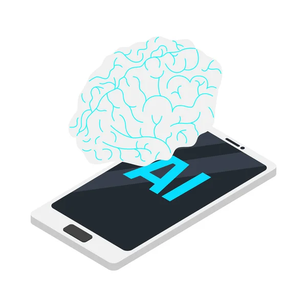 Artificial Intelligence Isometric Concept Icon Brain Smartphone Vector Illustration — ストックベクタ