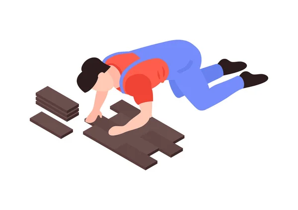 Home Renovation Icon Worker Uniform Laying Parquet Isometric Vector Illustration — Wektor stockowy