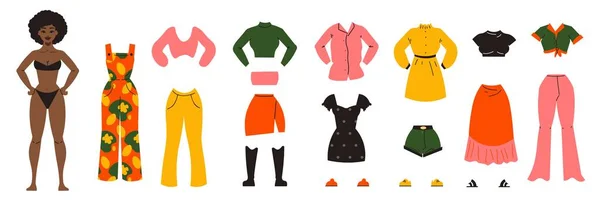 Paper Doll Clothes Set Suit Dress Flat Isolated Vector Illustration — ストックベクタ