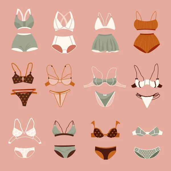 Lingerie Color Set Bra Panties Symbols Flat Isolated Vector Illustration — Stockový vektor