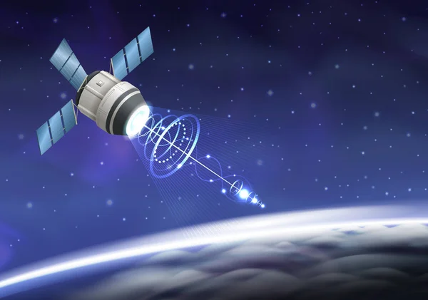Rocket Spacecraft Launch Realistic Composition View Outer Space Earth Orbit — Vetor de Stock
