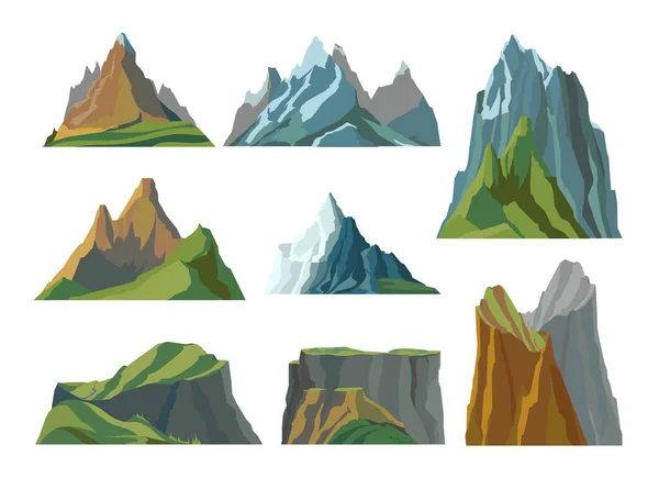 Mountains Flat Set Rocks Different Shape Height Isolated White Background — Wektor stockowy