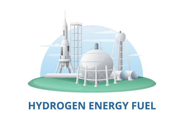 Green Hydrogen Energy Fuel Generation Cartoon Background Composition Text Industrial — 图库矢量图片