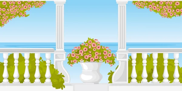 Balusters Column Terrace Balcony Composition Outdoor View Sea Coast Flower — Stockvektor