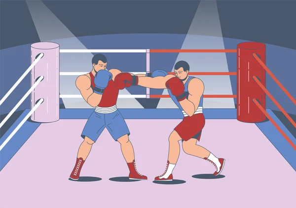 Boxing Training Cartoon Composition View Boxing Ring Two Athletes Duel — Image vectorielle
