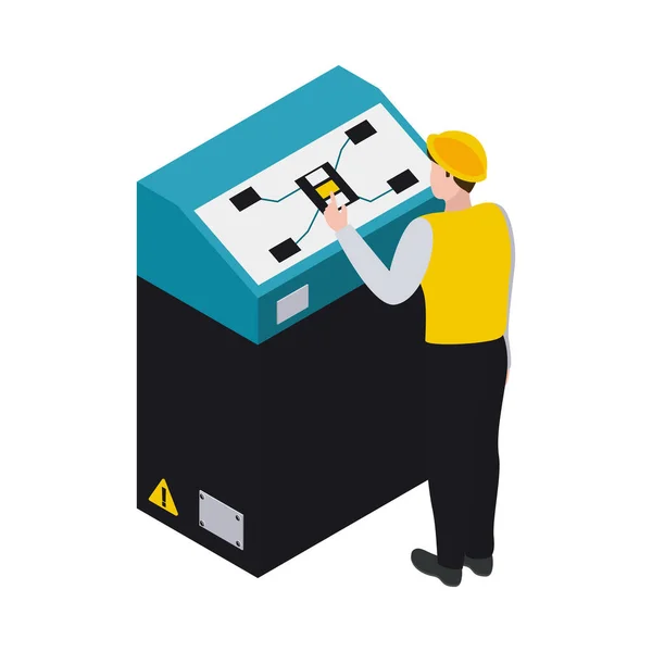 Isometric Smart Industry Icon Factory Worker Modern Equipment Vector Illustration — 图库矢量图片