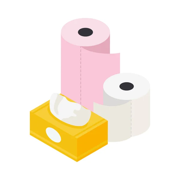Rolls Toilet Paper Towels Box Napkins Isometric Icon Vector Illustration — ストックベクタ