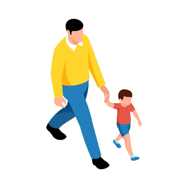 Isometric Characters Dad Son Walking Together Vector Illustration — Stock Vector