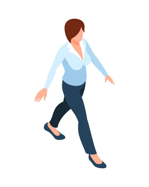 Isometric Walking Businesswoman White Background Vector Illustration — 스톡 벡터