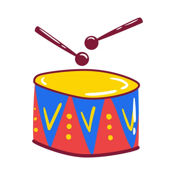 Colorful Bright Drum Two Sticks Flat Vector Illustration — Vetor de Stock