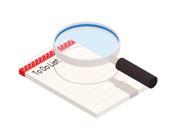 Business Planning Icon List Magnifier Isometric Vector Illustration — ストックベクタ