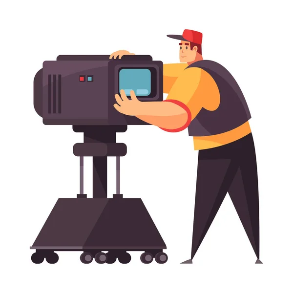 Cartoon Cameraman Professional Camera White Background Vector Illustration — 스톡 벡터