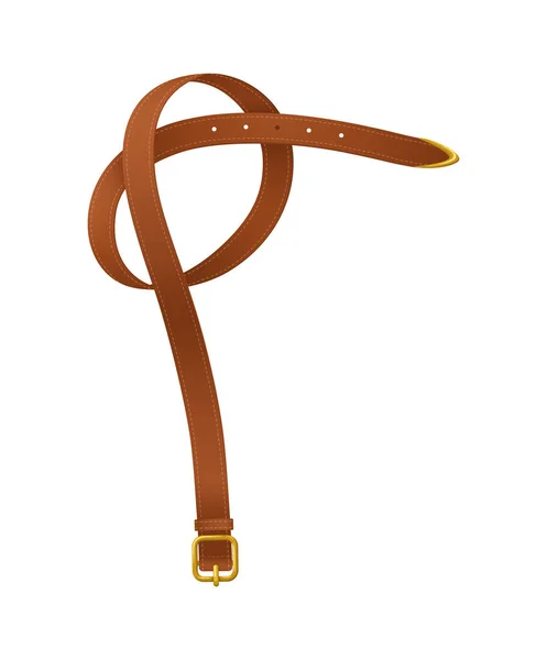 Realistic Brown Leather Belt Golden Buckle Vector Illustration — 스톡 벡터