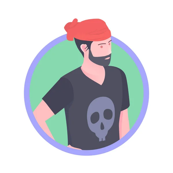 Bearded Man Bandana Tshirt Skull Isometric Icon Avatar Vector Illustration — Vettoriale Stock