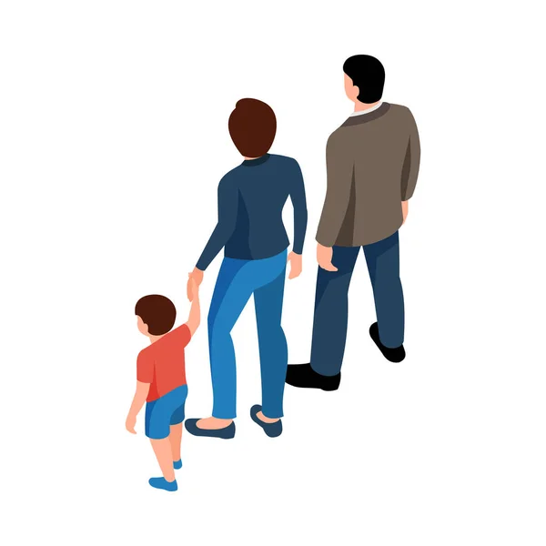 Isometric Family Mum Dad Son Back View Vector Illustration — ストックベクタ