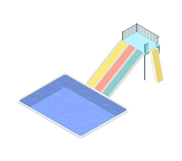 Isometric Water Park Icon Swimming Pool Colorful Slides Vector Illustration — Wektor stockowy
