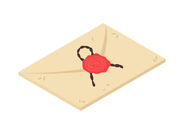 Letter Envelope Red Wax Seal Rope Isometric Vector Illustration — Vetor de Stock