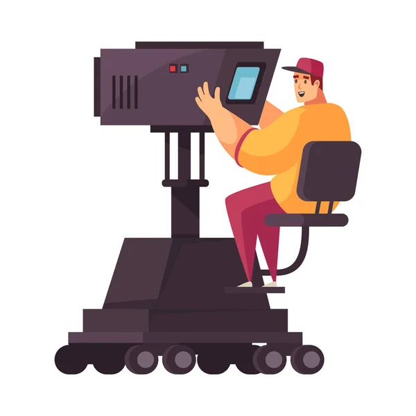 Happy Cartoon Cameraman Shooting Location Vector Illustration — Stock Vector