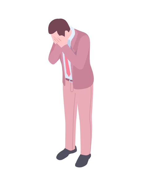 Frustrated Businessman Office Worker Covering Face His Hands Isometric Vector - Stok Vektor