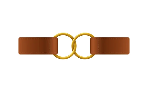 Realistic Leather Accessory Belt Strap Golden Rings Vector Illustration — Stock Vector